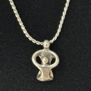 VINTAGE STERLING SILVER 925  MOTHER-CHILD HEART SLIDE-THRU PENDANT NECKLACE.